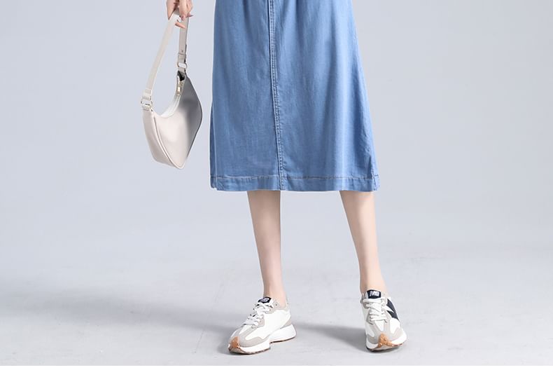 Magimomo - Midi-A-lijn denim rok met hoge taille