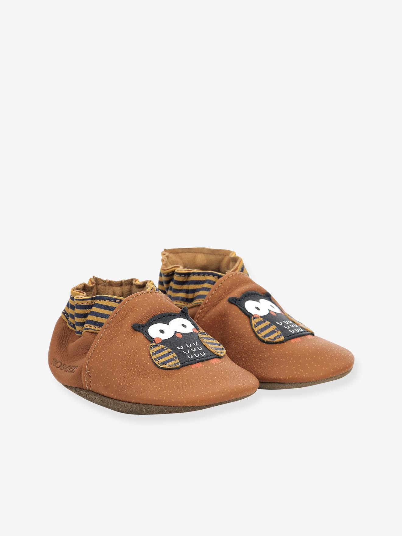ROBEEZ© Hibou Choux 946770-10 Sapatinhos de Bebê em Couro Flexível Cor Camelo