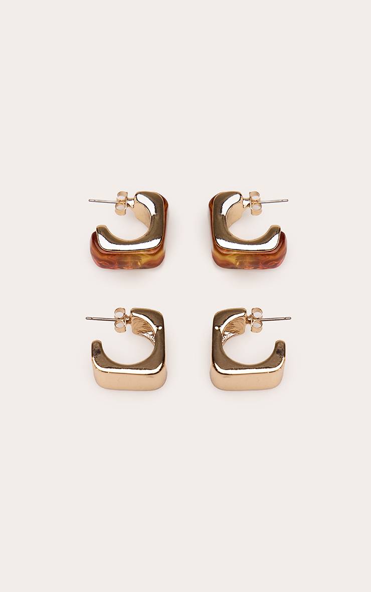 Doré Lot De Boucles D'oreilles Créoles Carrées En Résine