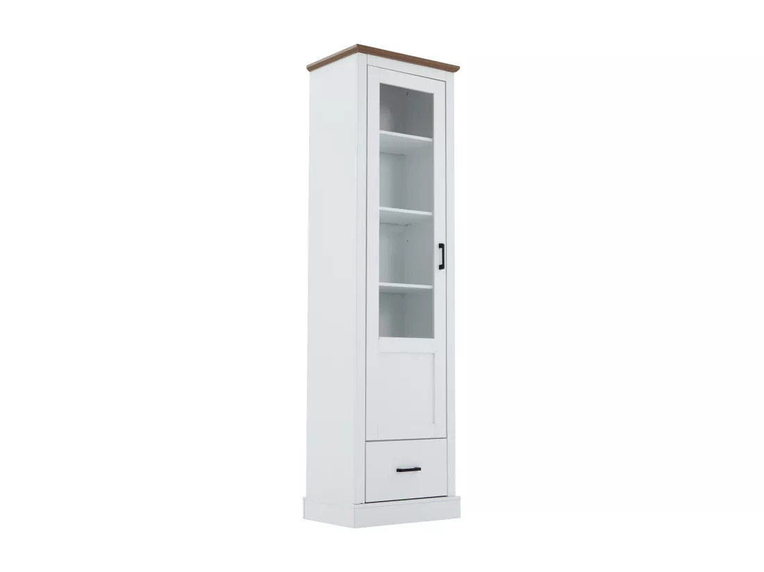 Vitrine avec 1 porte en verre et 1 tiroir - 50 x 35 x 178 cm - LEDs - Panneau de particules et verre - Blanc