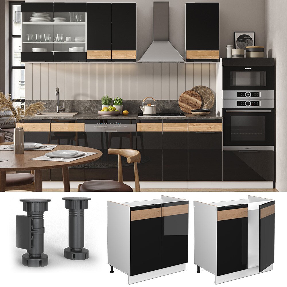 Vicco Spülenunterschrank Küchenschrank Küchenmöbel Fame-Line Weiß Schwarz Eiche 80 cm modern Hochglanz