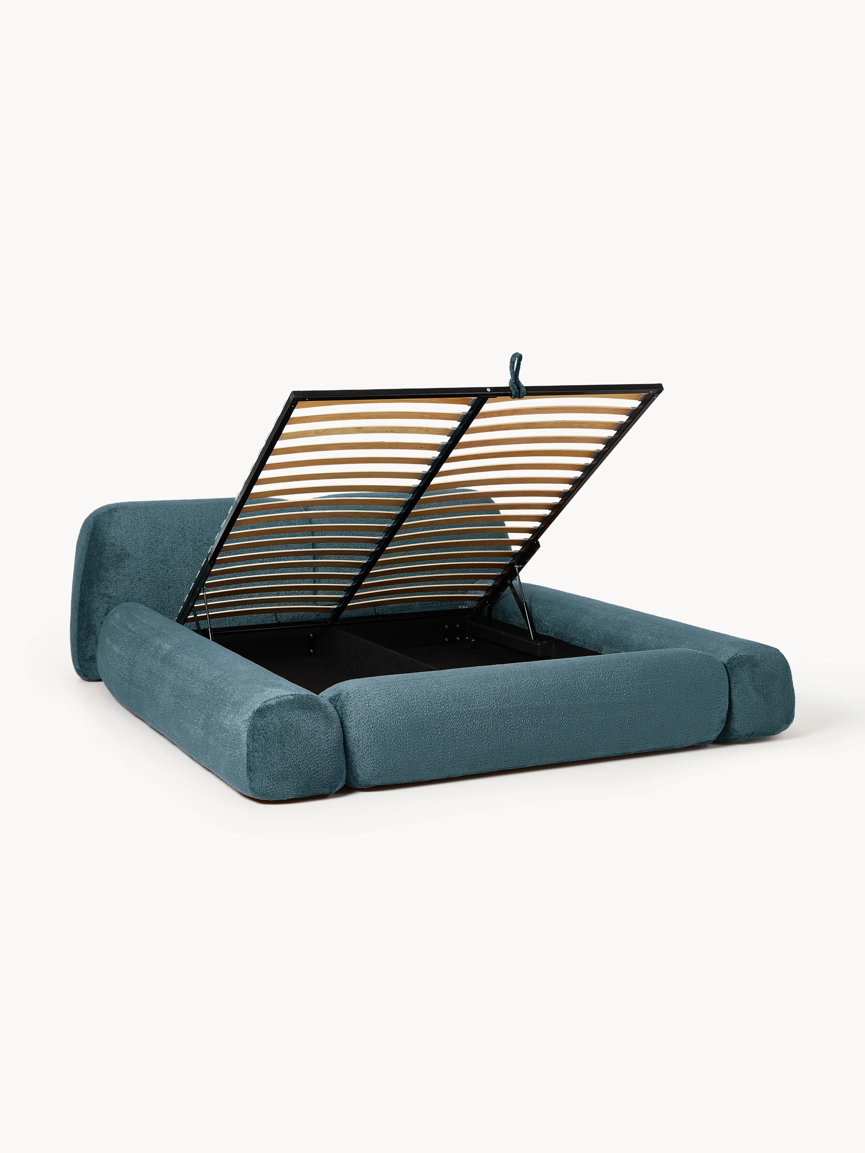 Gestoffeerd teddy bouclé bed Wolke met opbergruimte