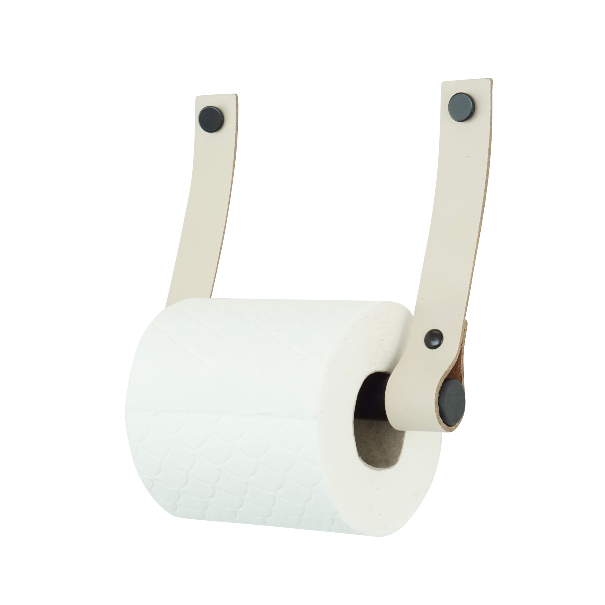 Leren toiletrolhouder (roldrager: zwart metaal) Crème