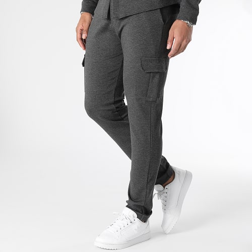 Ensemble Chemise Manches Longues Col Mao Et Pantalon Cargo 1070521 Gris Anthracite Chiné