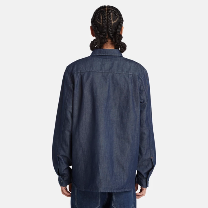 Camisa masculina Windham em algodão e cânhamo denim na cor índigo.