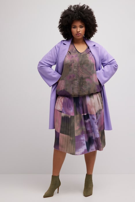 Bluse, Chiffon, V-Ausschnitt, Gummisaum, Langarm