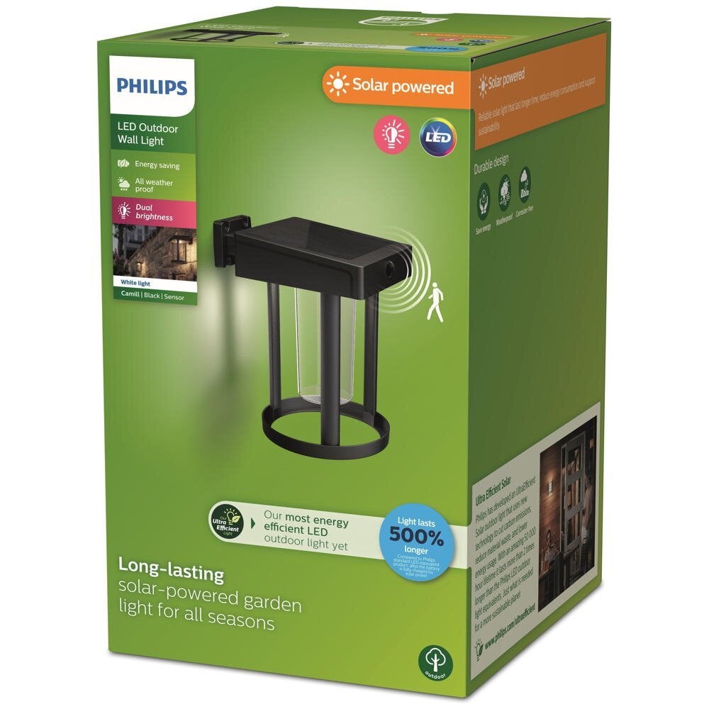 Camill LED-wandlamp op zonne-energie in zwart en transparant, 1,4 W, 250 lm, IP44, met bewegingsmelder en schemersensor, rond