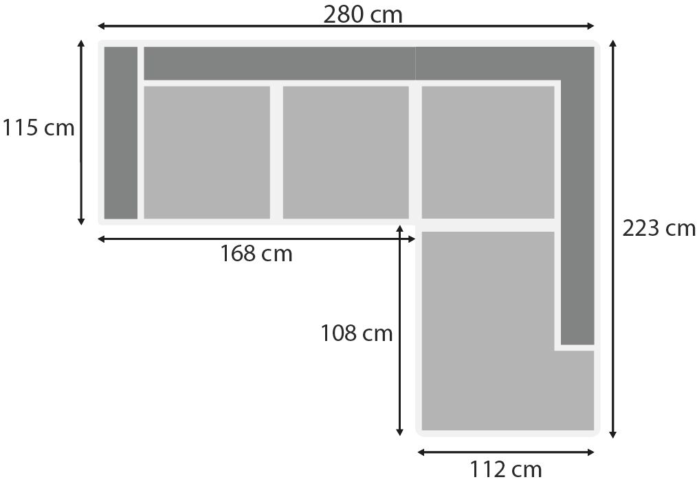 Hoekbank stof Sino 102 Mia B280 x D223 x H90 cm