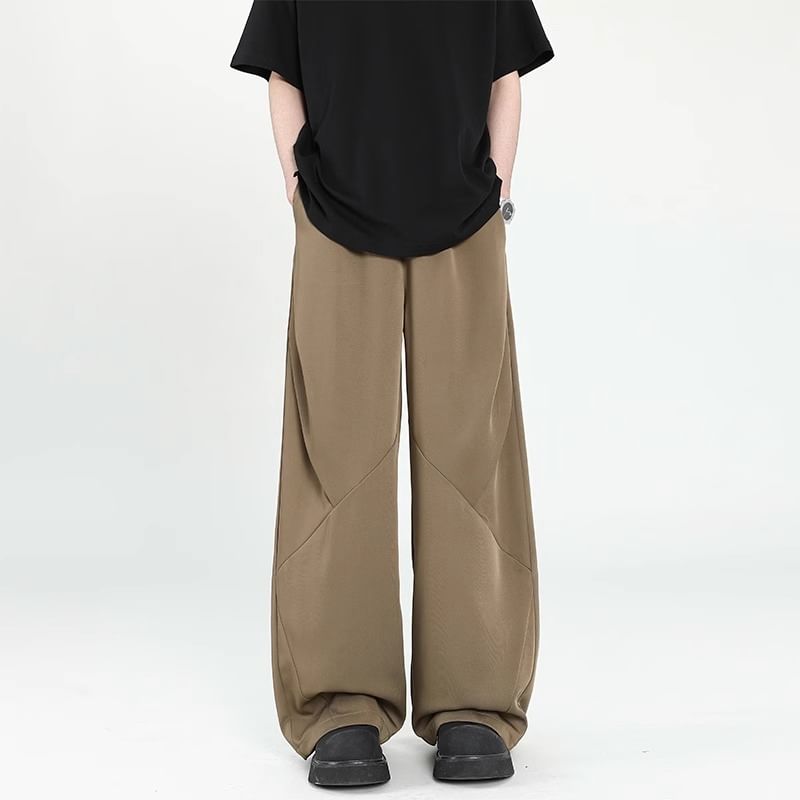 emeisa - Mid Rise Plain Panel Straight Leg Broek