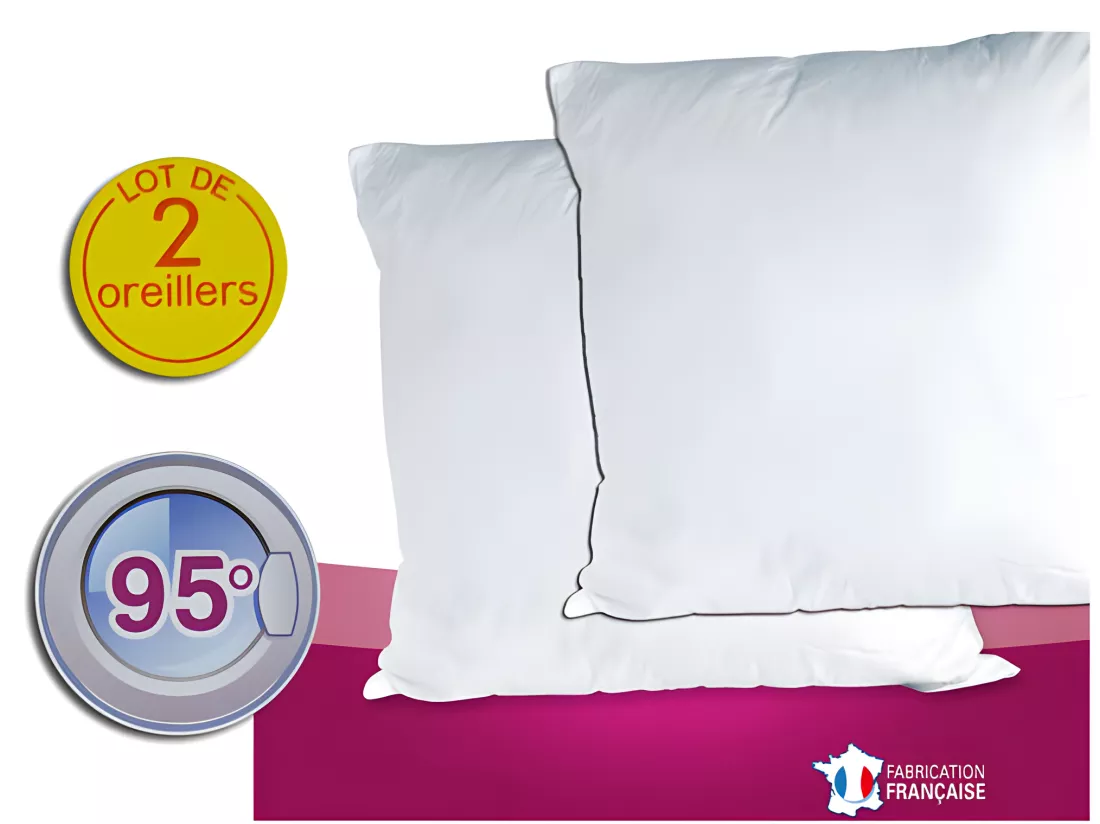 Lot De 2 Oreillers Hotelier À Bouillir Hygiafil 60 X 60 Cm 