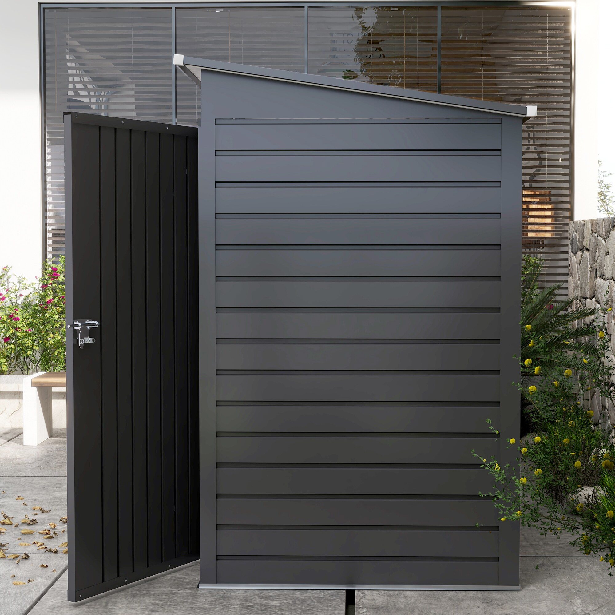 Outsunny Geräteschuppen mit Schloss grau 249L x 121B x 166/183H cm