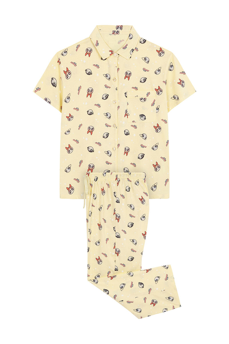 Pijama amarelo das Meninas Superpoderosas, 100% algodão.