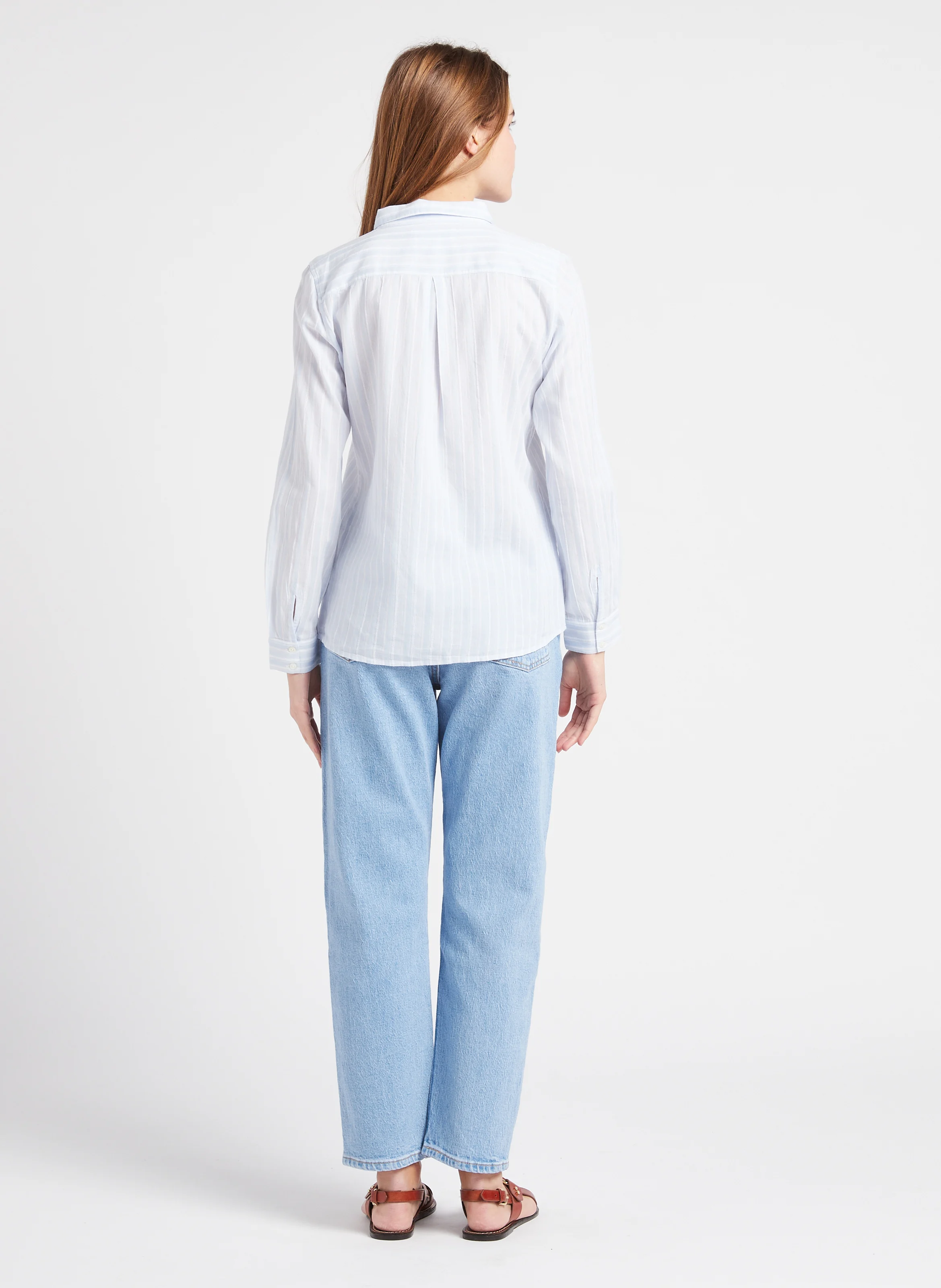 SCHERIF - Chemise droite col classique à rayures en coton | Bleu