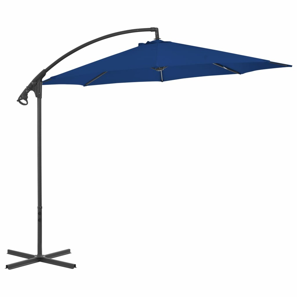 Parasol meuble de jardin déporté avec mât en acier 300 cm bleu azuré