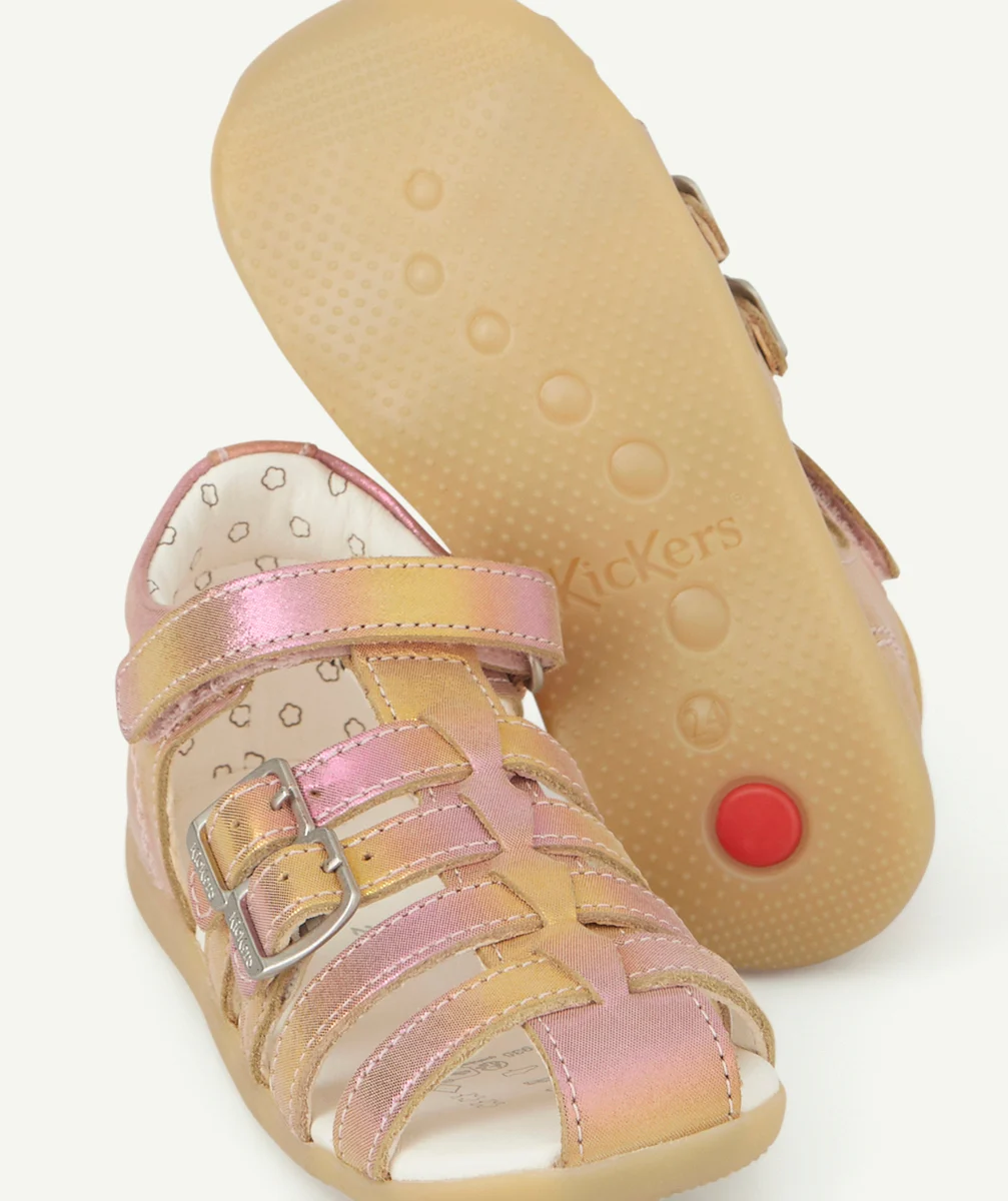 KICKERSSANDALES BÉBÉ FILLE BIGKRO ROSE MULTICOLORE EN CUIR
