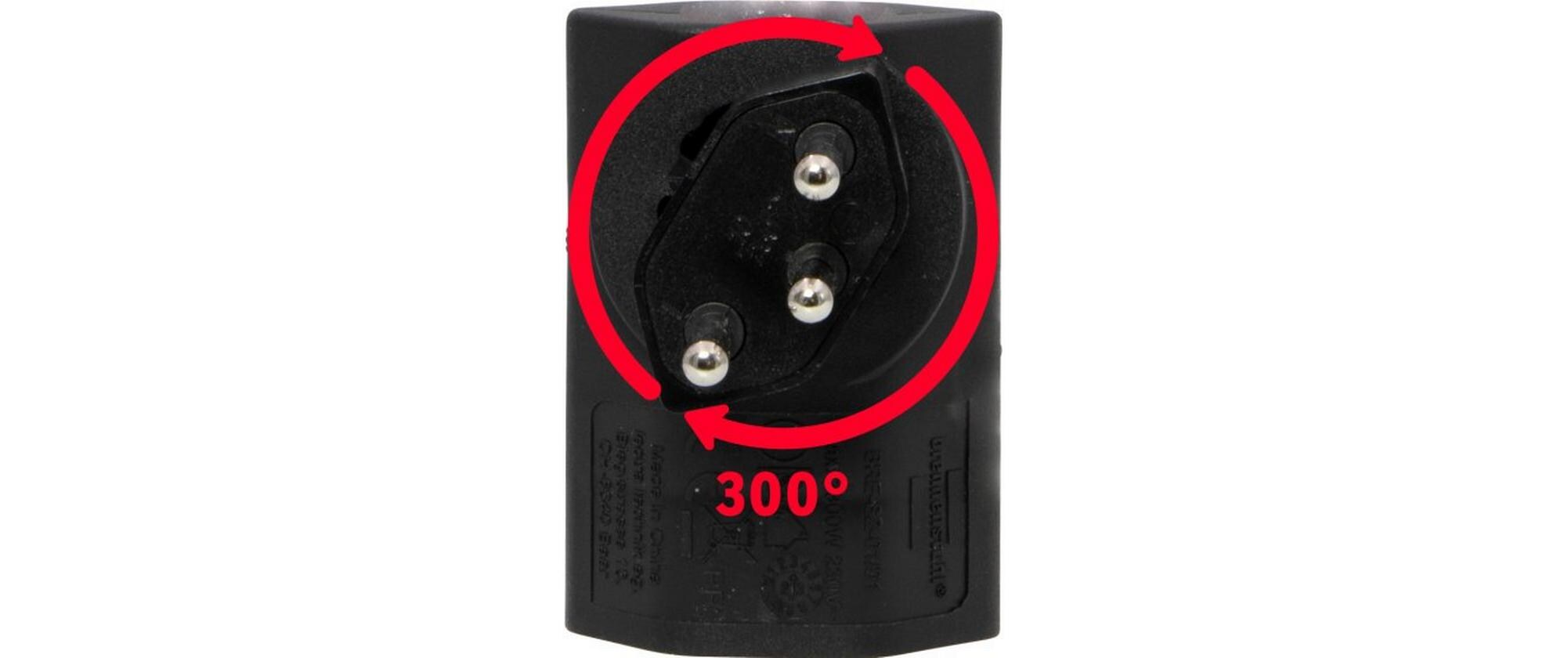 Flachstecker 1 x T13, 300° drehbar, flach, SchwarzStabiler, formschöner Winkeladapter aus hochbruchfestem Kunststoff