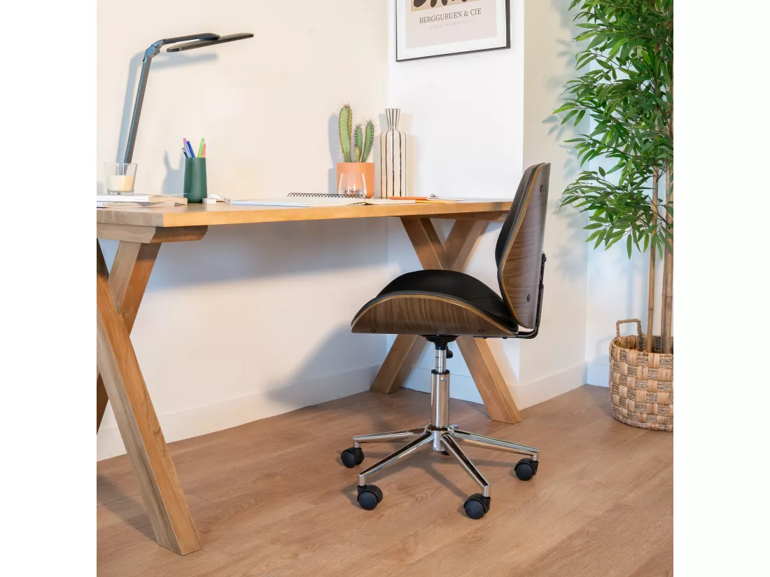 Chaise de bureau pivotante en bois en PU noir - Archie