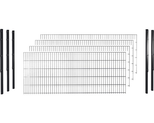 Dubbeldraads hekwerkset 8/6/8 inclusief palen met vlakke beugels 10 m x hoogte 103 cm antraciet