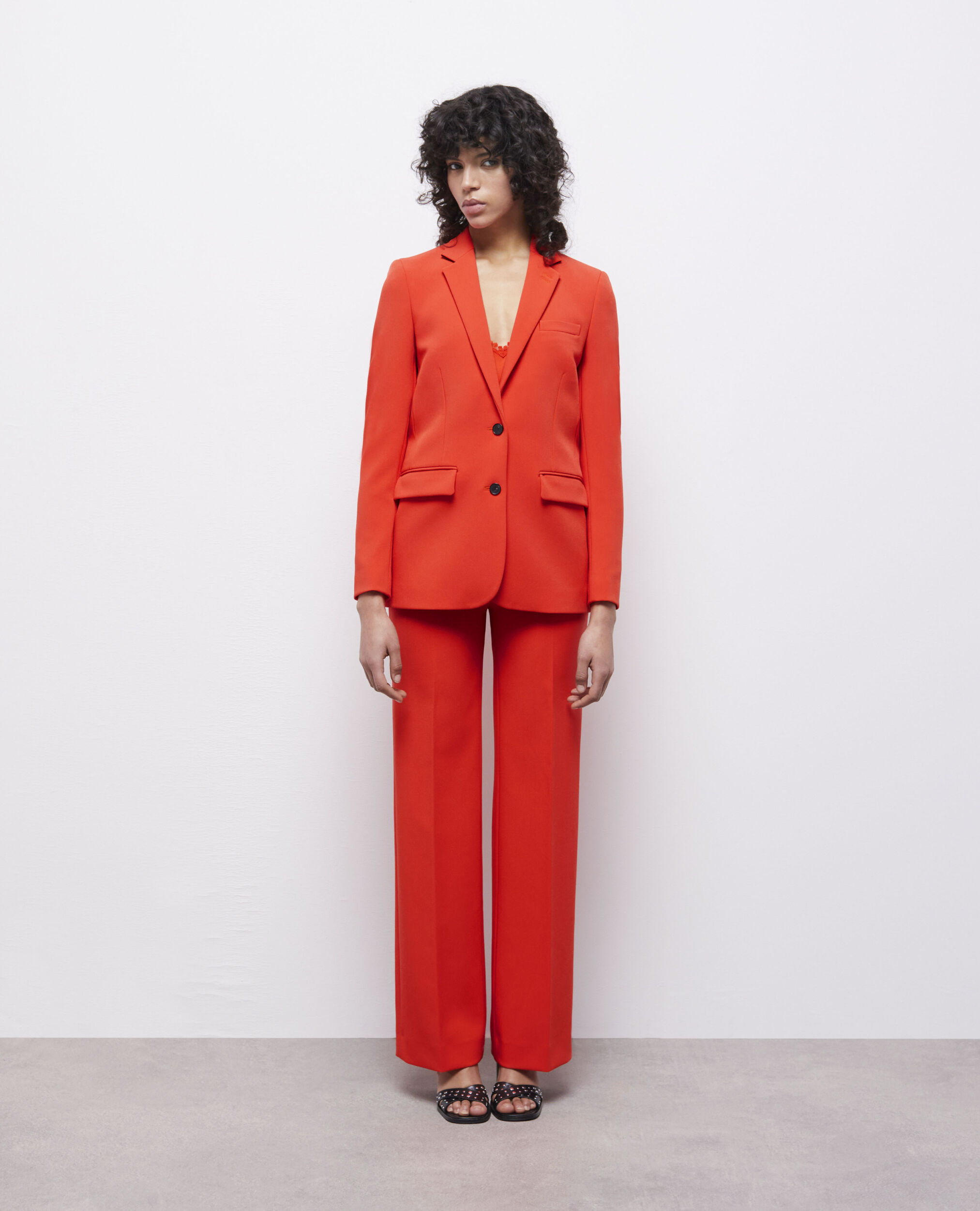Veste tailleur orange en crêpe