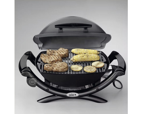 Weber Q 1400 elektrische grill, donkergrijs, 2,2 kW, grilloppervlak 43 x 32 cm, geëmailleerd gietijzeren grillrooster, deksel en behuizing van gegoten aluminium