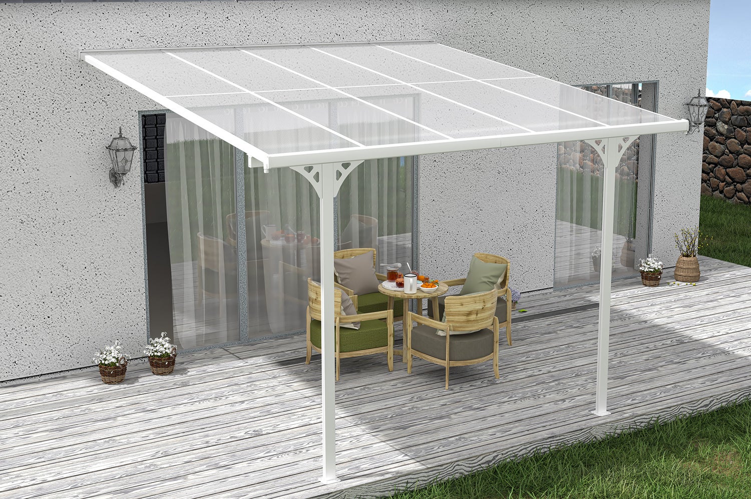Terrasoverkapping/carport KLEO 400L300 aluminium wit