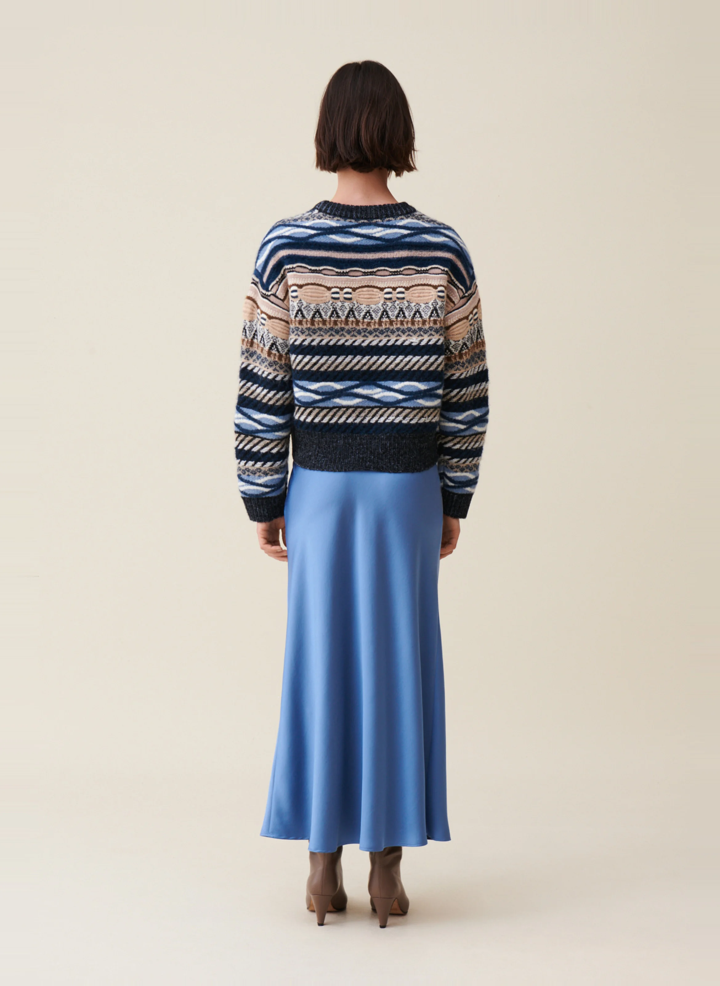 Pull court rayé en laine mélangée | Multicolore