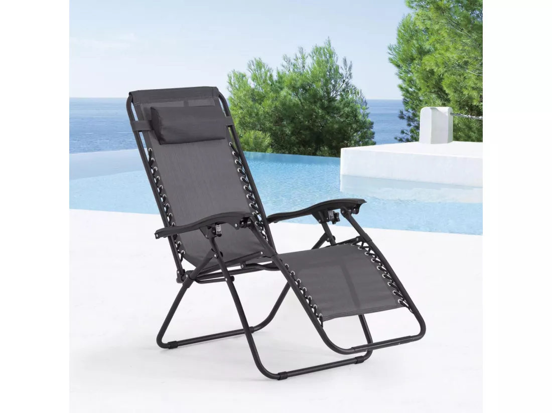 Transat de jardin inclinable noir/gris MANIHI