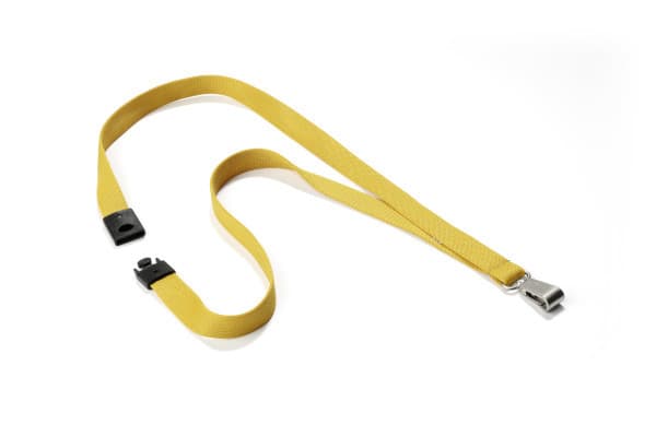Durable Textile lanyard SOFT COLOUR Ochre, Merkeholder, Metall, Tekstil, Gult, 44 cm, 15 mm