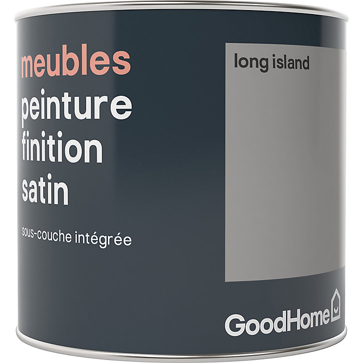 Peinture de rénovation meubles GoodHome gris Long Island satin 0,5L