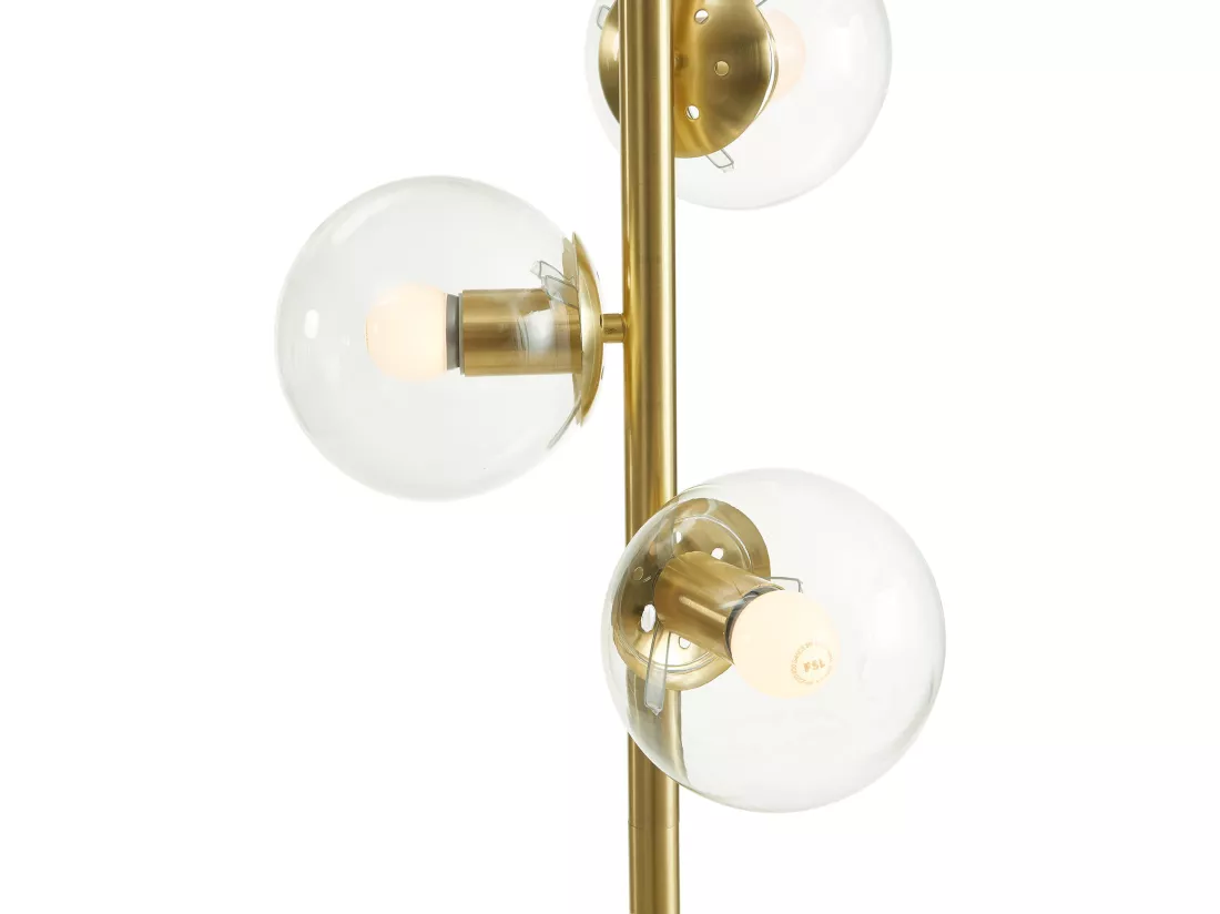 Lampadaire en laiton brossé et 3 globes en verre vintage - H. 148 cm - YUKON