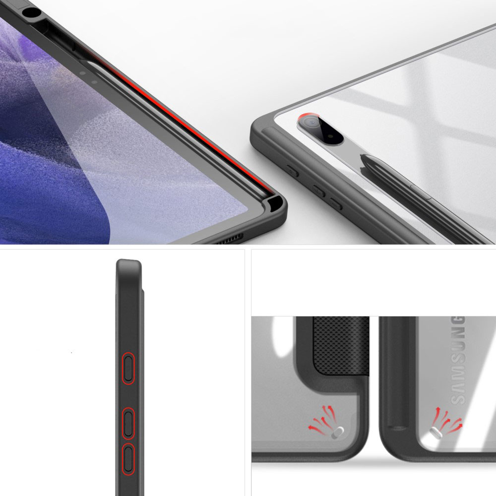 Samsung Galaxy Tab S8  Plus / Tab S7 FE 5G / Tab S7  Plus Leder Tasche Smart Cover Schutzhülle   S-Pen Halter - Schwarz
