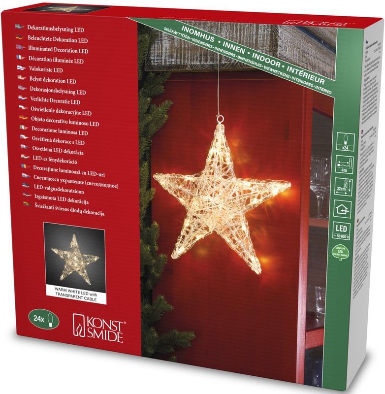 Konstsmide LED Acrylster Kerstverlichting - 34 cm - 24 lampjes - 24V - Warmwit - Voor Binnen