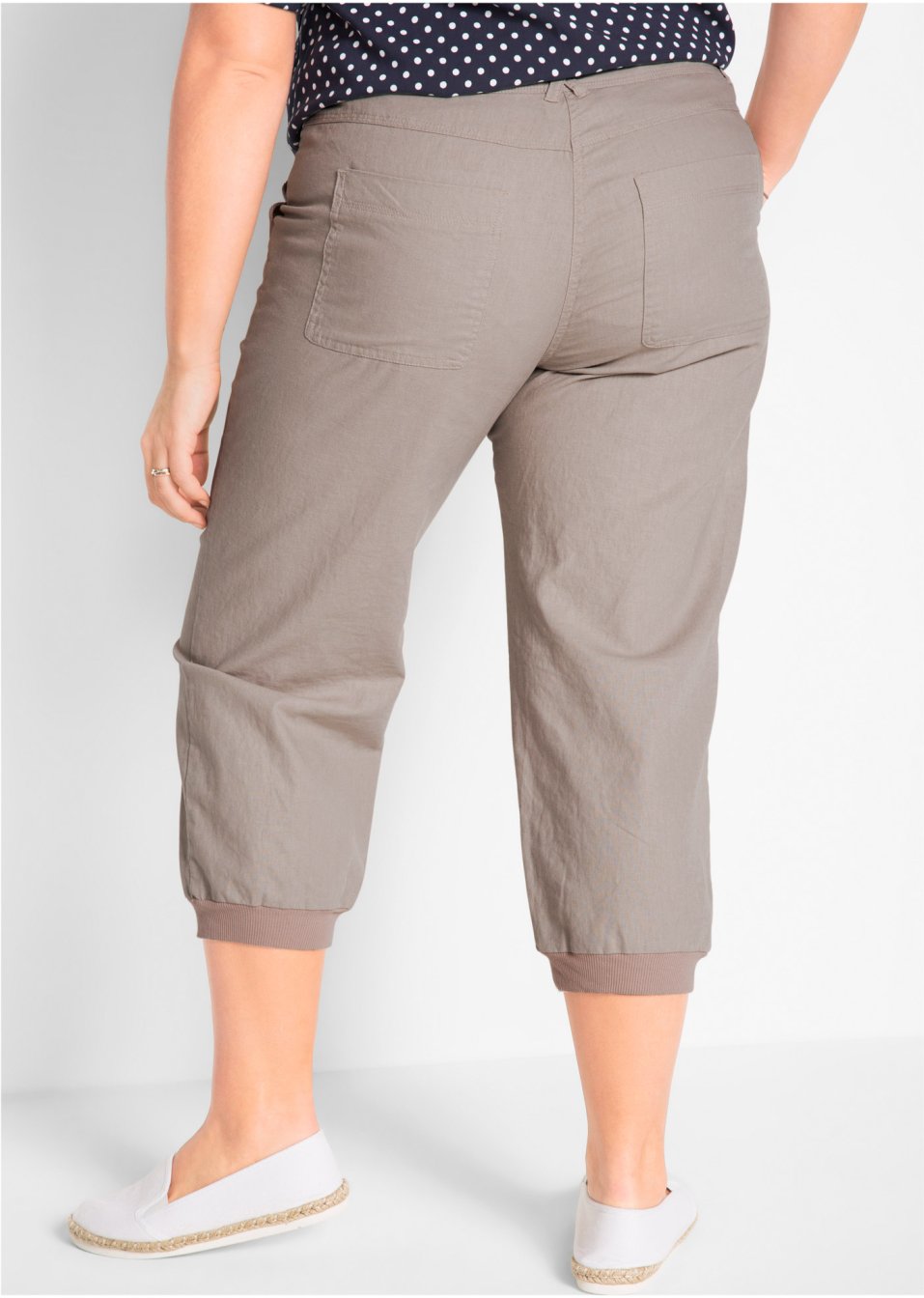 Pantalon en lin 3/4 avec taille confortable, Loose-Fit