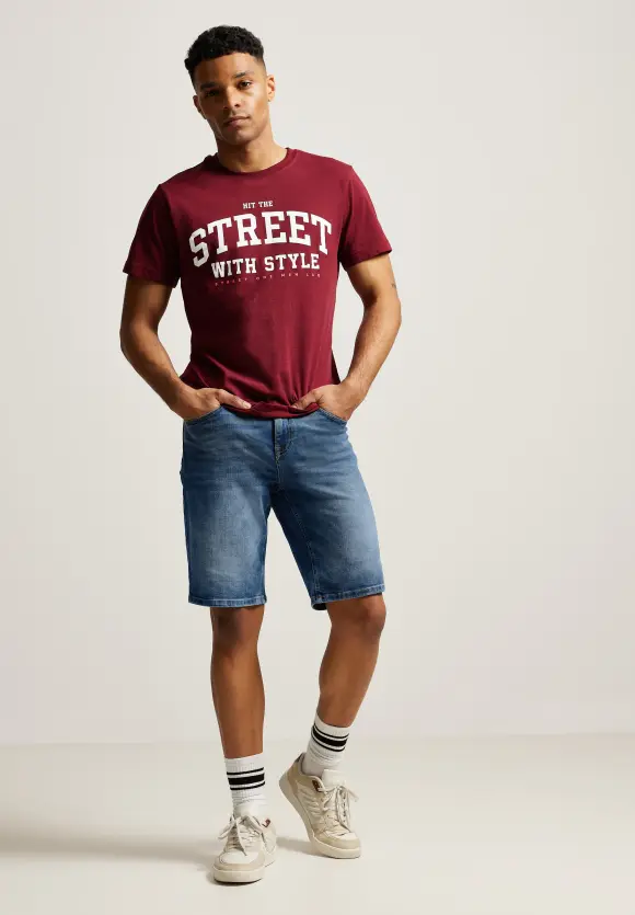 Slim Fit Jeansshorts - mid blue random wash