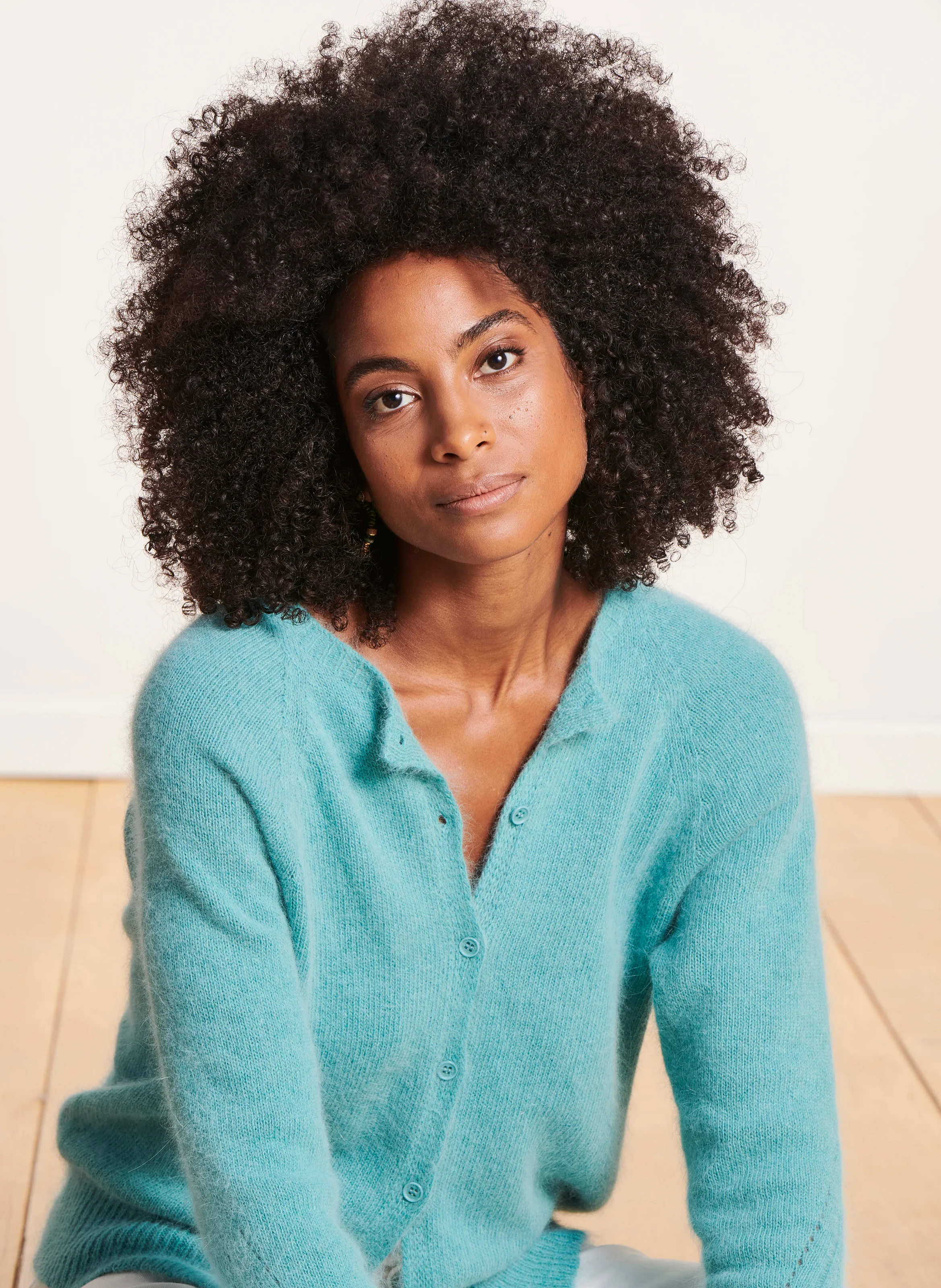 Gilet col rond en angora mélangé | Vert