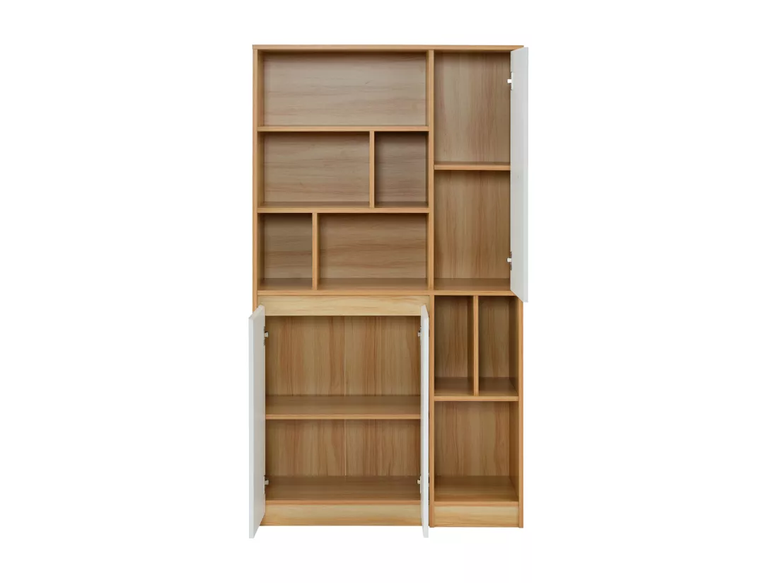 Vitrine avec 3 portes et étagères réglables - panneaux de particules - Naturel & Blanc
