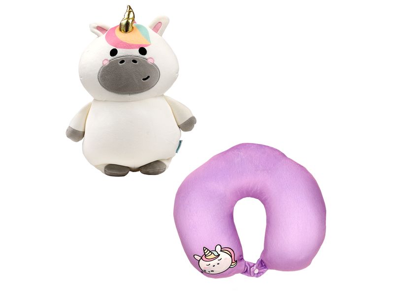 Sombo Reisekissen Plüsch 2 in 1 Einhorn Plüsch Memory Foam Reisekissen