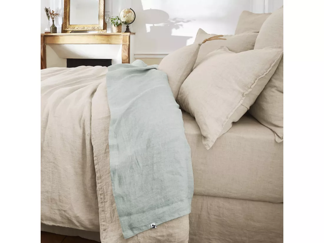 Drap plat lin lavé vert 240x300