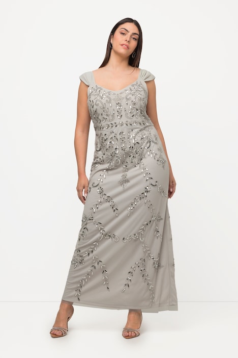 Trägerkleid, Pailletten, A-Linie, V-Ausschnitt, ärmellos