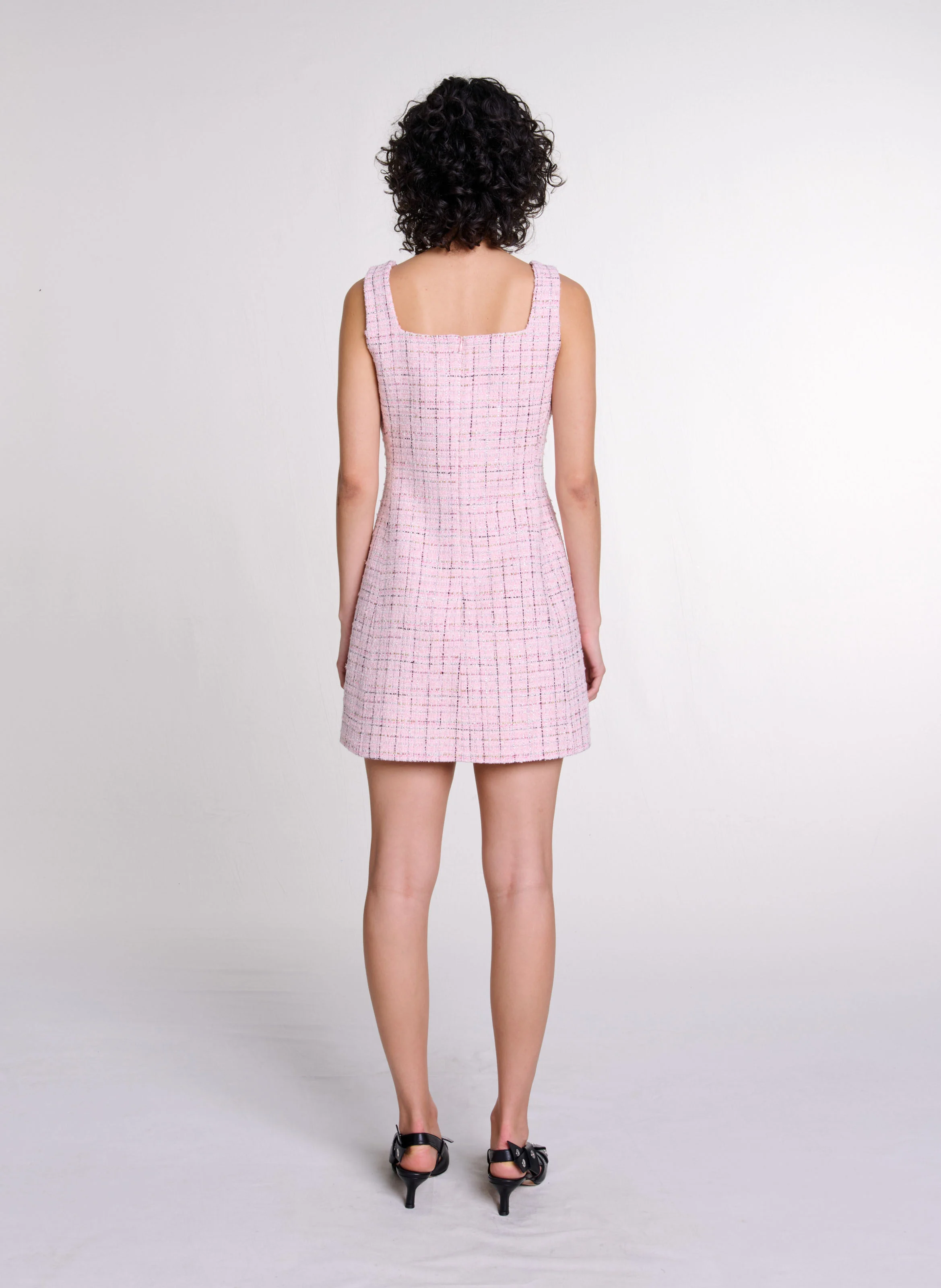 Robe courte droite col carré en tweed | Rose