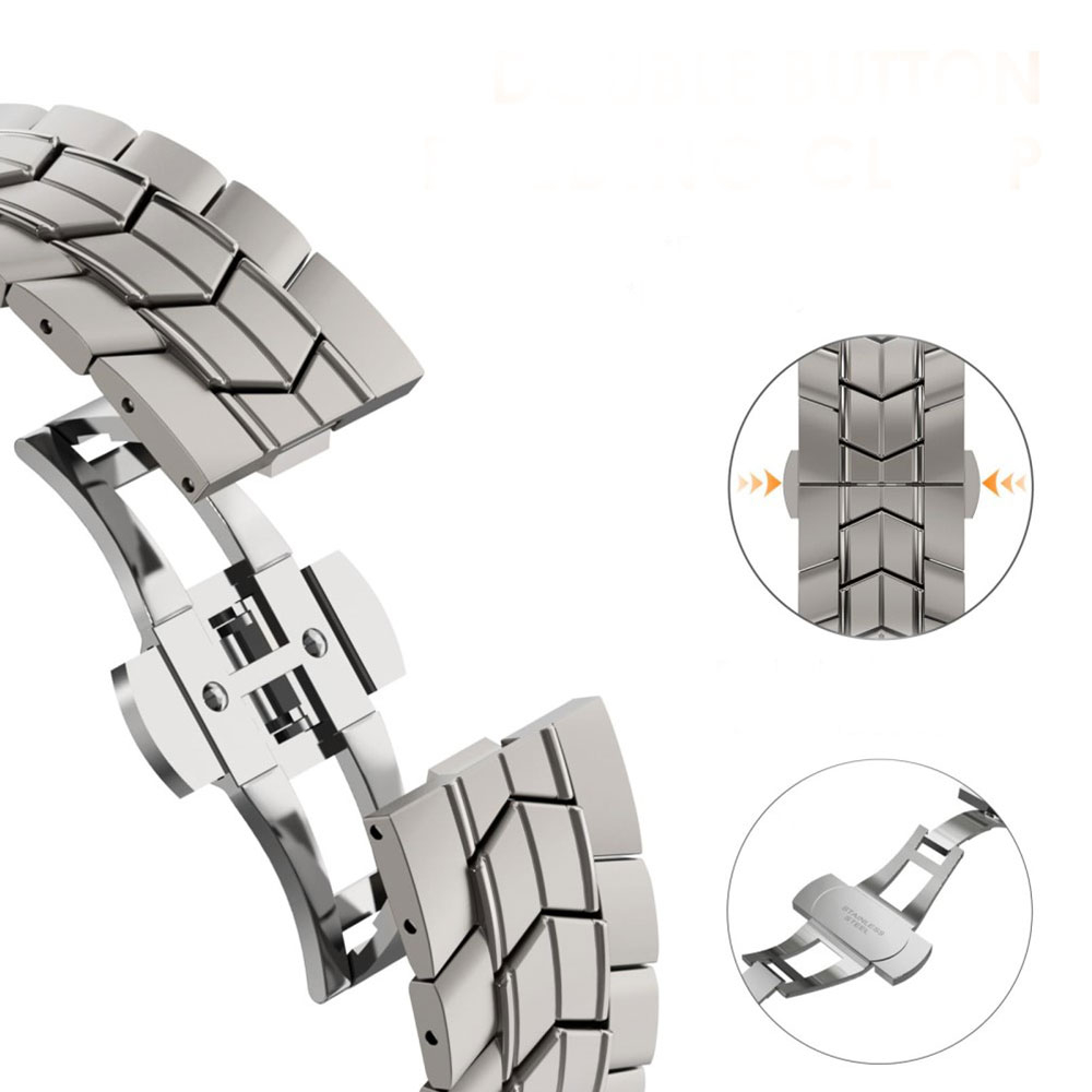 Apple Watch (49/46/45/44 mm) Edelstahl Reifenmuster Armband mit Faltschliesse (Gelenkumfang: 180 - 260 mm) - Silber