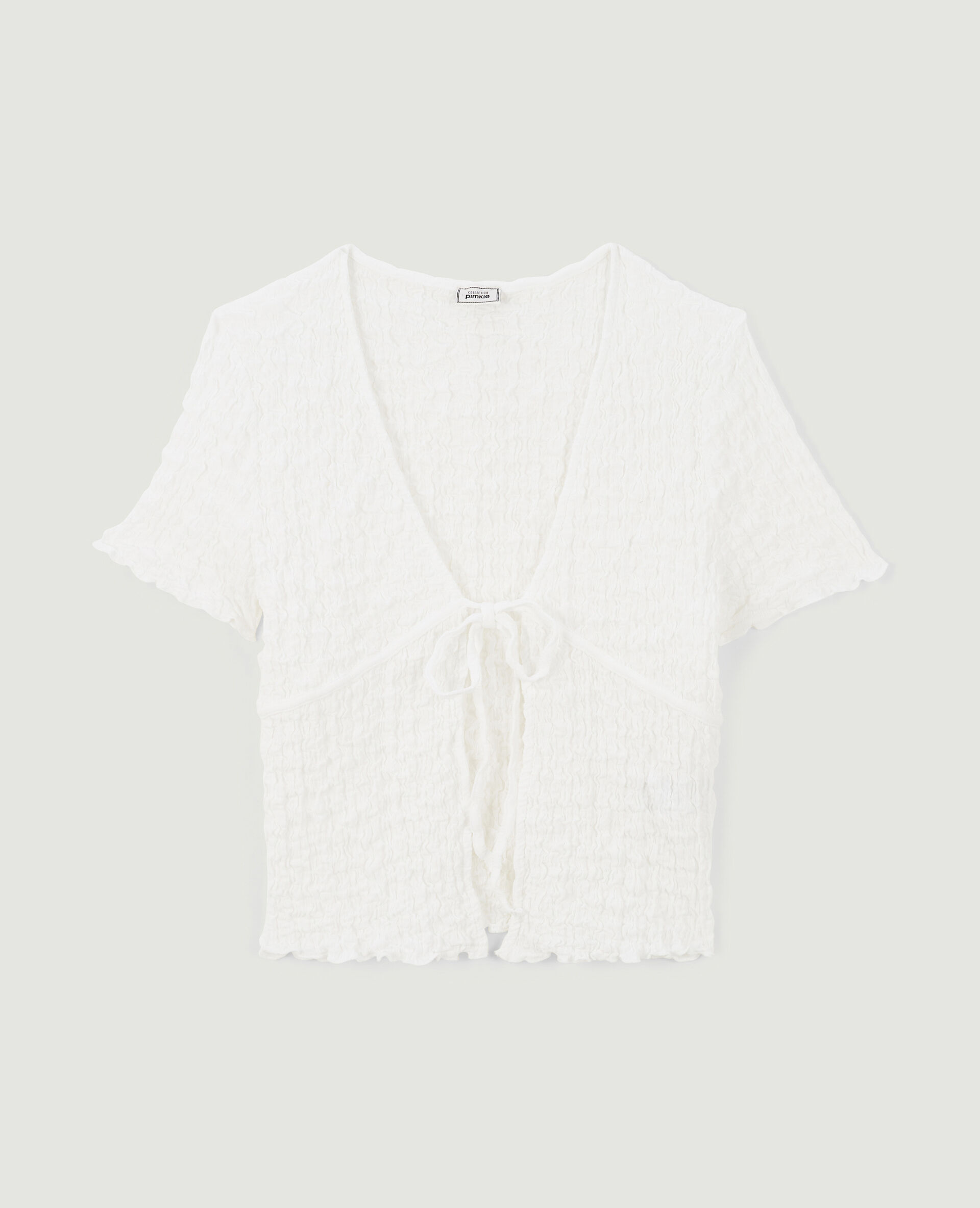 Top en maille gaufrée avec nouette - Blanc