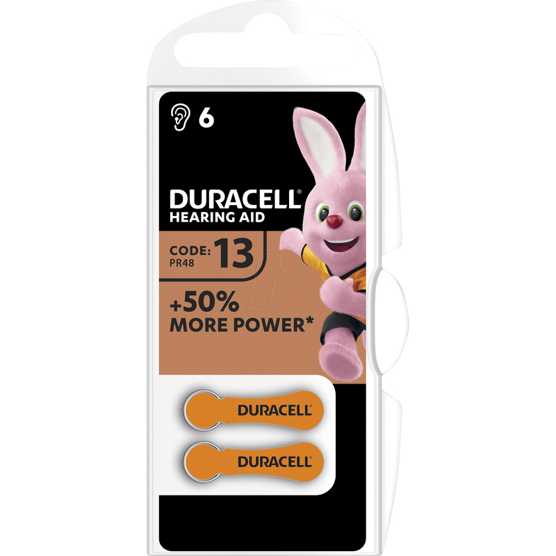 Duracell Hörgerätebatterien Hearing Aid, 13/PR48, 6 Stück