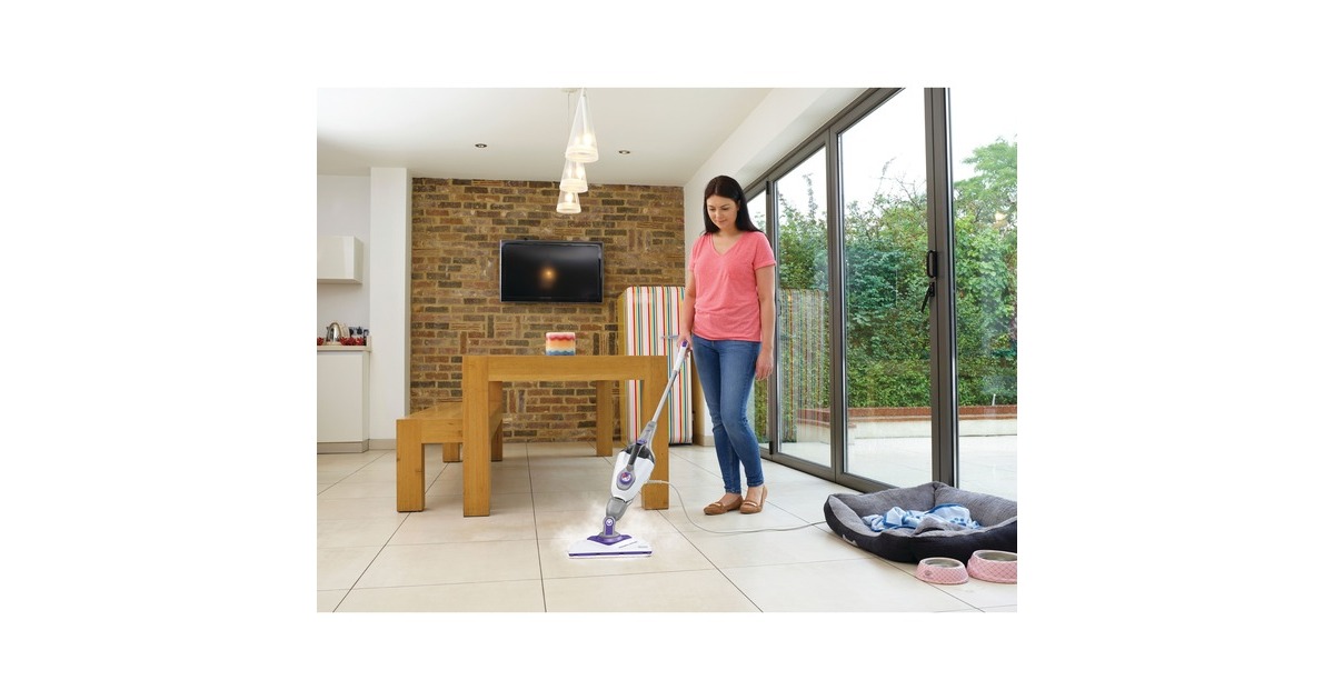 BLACK+DECKERBHSM1615DSM 1600W Steam-mop met SteaMitt, deltavoet en 17 accessoires stoomreiniger  (Wit/donkerpaars)