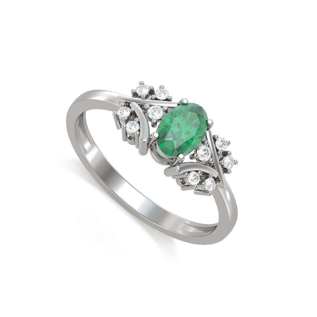 Bague ADEN Or 585 Blanc Emeraude et diamants 1.556grs