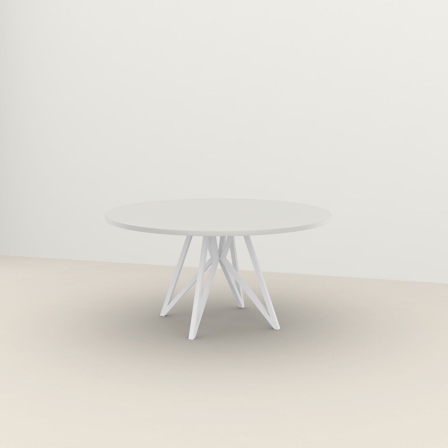 Studio HENK tafel Butterfly Rond Quadpod - wit frame, HPL Fenix bianco kos ⌀130 | HPL Fenix Bianco Kos | Rechte Rand | Frame Zwart