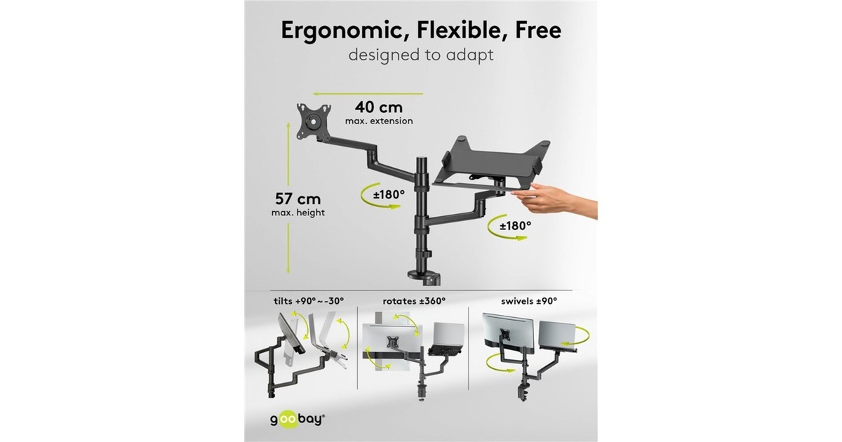 goobayDeluxe Monitor Mount met Laptop Arm, 17 tot 32 inch monitorarm  (Zwart)