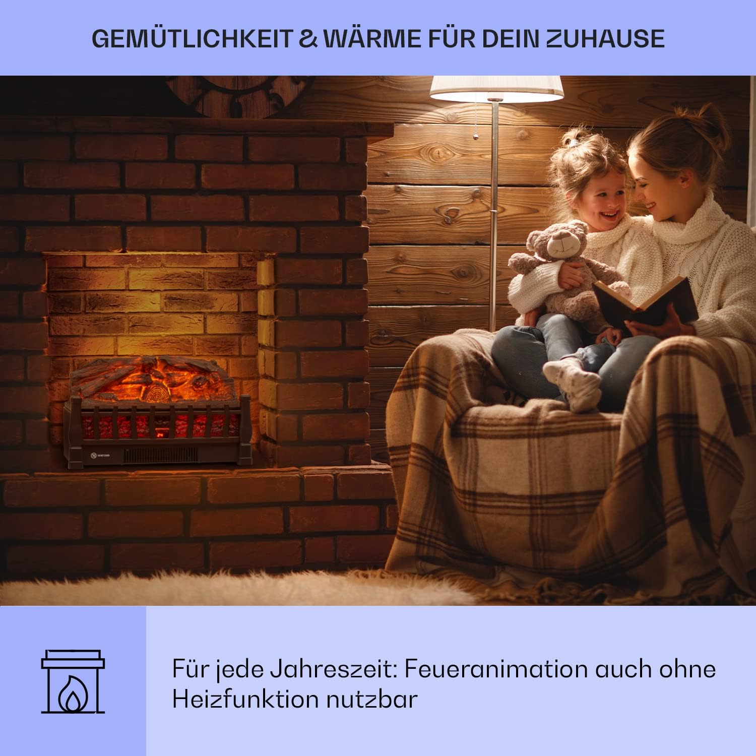 Klarstein Elektrokamin, Elektro Heizungen für Wohnzimmer & Innenräume, Elektrischer Kamin mit LED Flammen, Kamin mit App-Control, Heizlüfter mit Timer, Einstellbarer Thermostat, Heizung 1800 W