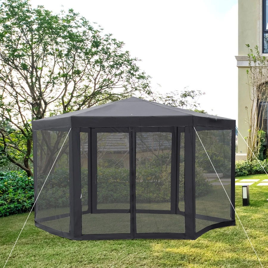 Outsunny Pavillon in sechseckiger Form grau
