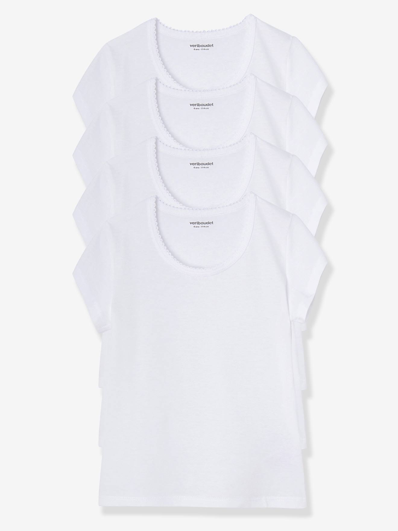 Pacote com 4 camisetas brancas de manga curta para meninas